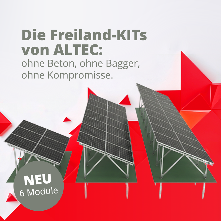 ALTEC Freiland-KITs für 6, 14 oder 18 Module (grafische Abbildung) ALTEC PV-Montagesysteme: Produktneuheit - Freiland-KITs für 6, 14 oder 18 Module (grafische Abbildung)
