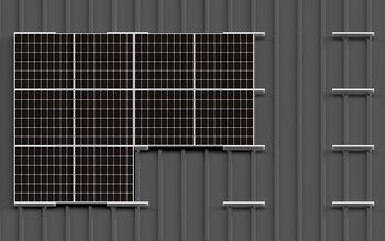 [Translate to Englisch:] Ein Photovoltaik Fassaden Montagesystem an einer Trapezblech-Fassade.